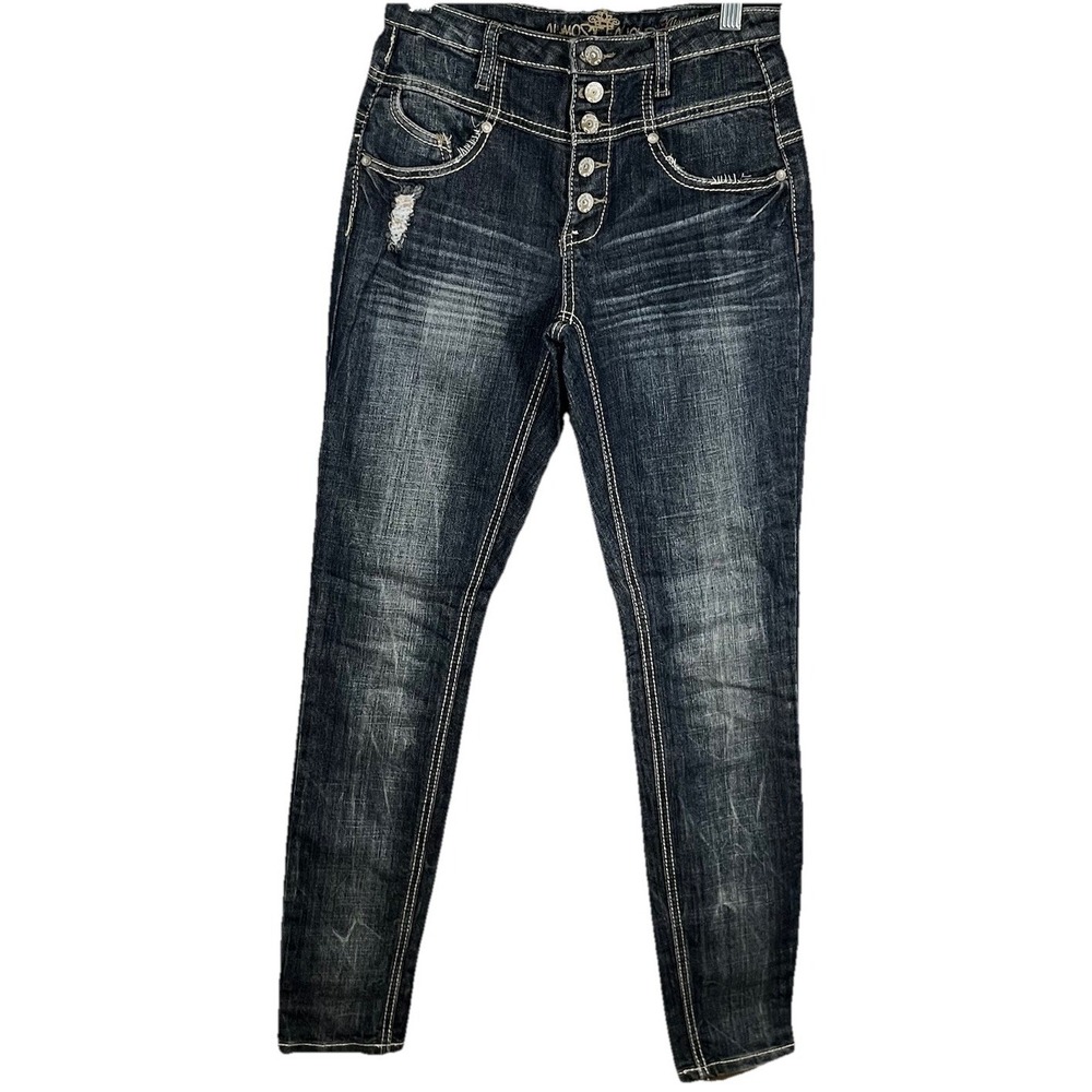 Almost Famous Always Fabulous Jeans Womens 5 Blue Denim Skinny Leg Mid-Rise